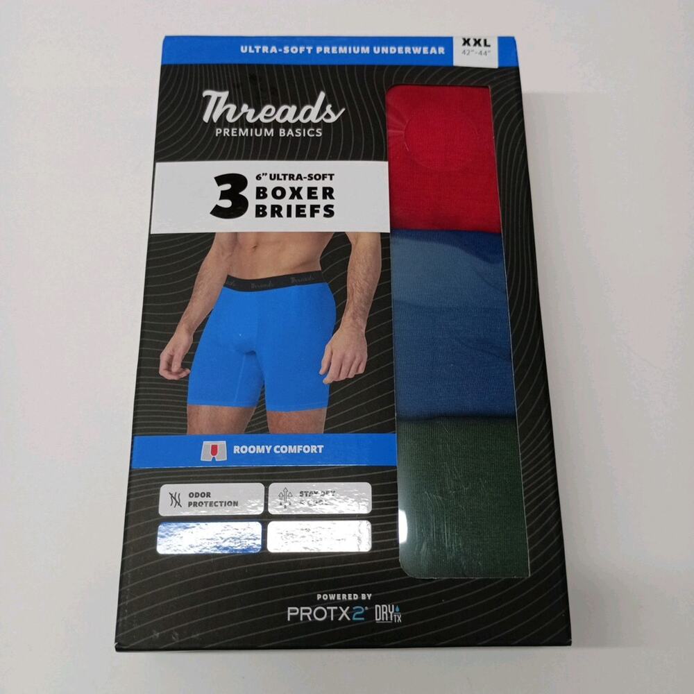 Threads Men's Underwear, 6" Ultra-Soft Premium Boxer Briefs 3-Pack Size‎ 2XL XXL